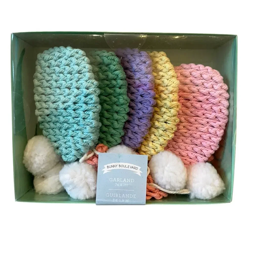 Bunny Boulevard Crochet Easter Egg Garland with Pom Poms 6ft Multicolor New
